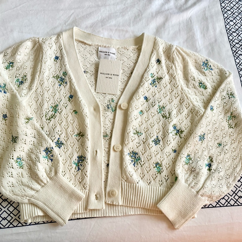 Women's Cream Cardigan with Floral Design